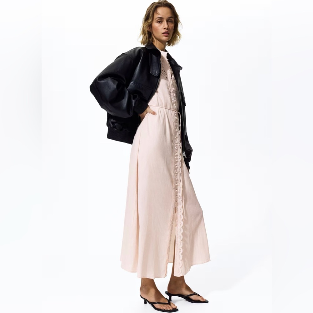 LIGHT PINK LACE-DETAIL COTTON DRESS - Picture 5 of 8